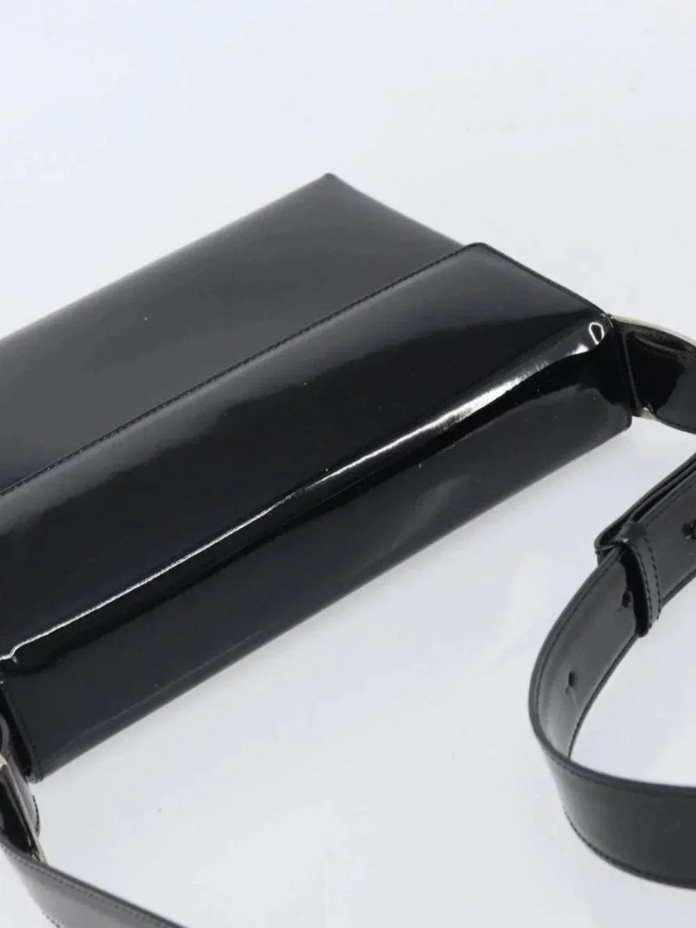 Salvatore Ferragamo Shoulder Bag Patent leather Black Silver Auth bs32415